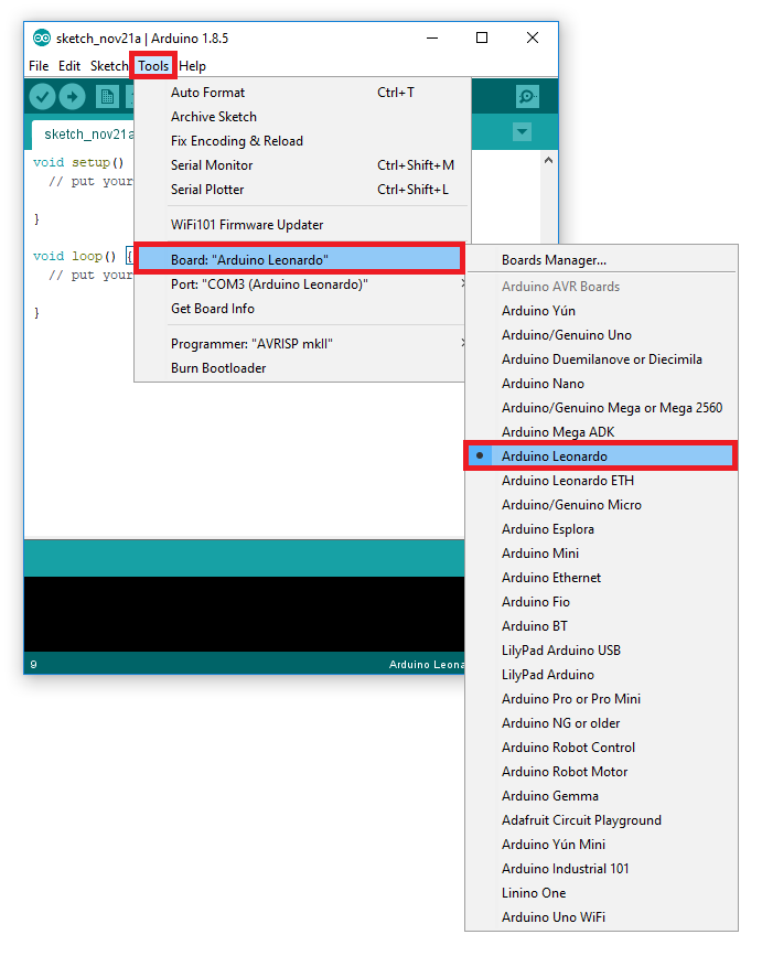 serial port arduino 1.8.5